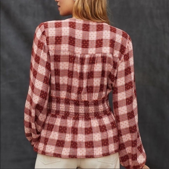 NWT Gingham check wool blend babydoll peplum top pilcro by Anthropologie xs - Picture 2 of 16